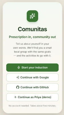 Induction screen — voice conversation filling a live profile